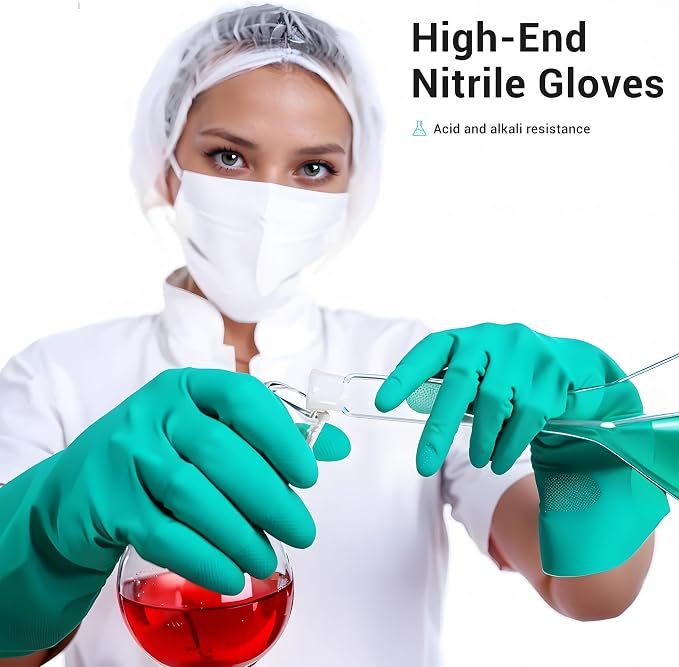 ThxToms Chemical Resistant Nitrile Gloves, Resist Household Acid, Alkali, Solvent and Oil, Latex Rubber Free, 1 Pair Small