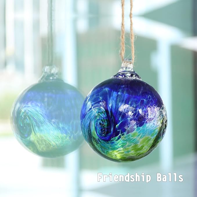 VCUTEKA Hanging Garden Gazing Ball, Hand-Blown Glass Witch Ball for Outdoor Garden Décor, 6" Colorful Swirl