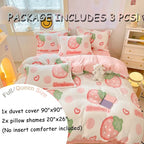 MorroMorn Pink Duvet Cover Queen, Strawberry Bedding Sets, Fluffy Comforter Covers Set, Down Alternative Blanket Ultra Soft Kawaii Cute for Girls Kids Teen Women Full Double Size