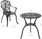 Bistro Table and Chairs Set of 2 Outdoor 3 Piece Bistro Sets Cast Aluminum Patio Bistro Set with Umbrella Hole, Patio Set for Garden, Black