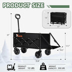 Collapsible Folding Wagon Cart with Tailgate - 300lbs Heavy Duty Foldable Utility Wagon and Brake Wheels - 100L Lightweight Grocery Wagons for Shopping Camping Sports Garden, Black