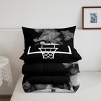 Sports Basketball Full Size Comforter Sets For Boys Teen Kids Basketball Quilt Bedding Set Grey Hippie Smoke Comforter Reversible Black Duvet Insert,1 Comforter + 2 Pillow Case Basketball Room Decor