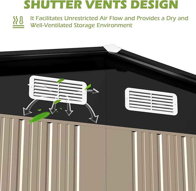 8×10 FT Metal Shed Outdoor with Peaked Roof, Weather Resistant Outdoor Storage Shed with Lockable Double Doors for Backyard, Patio Lawn, Garden