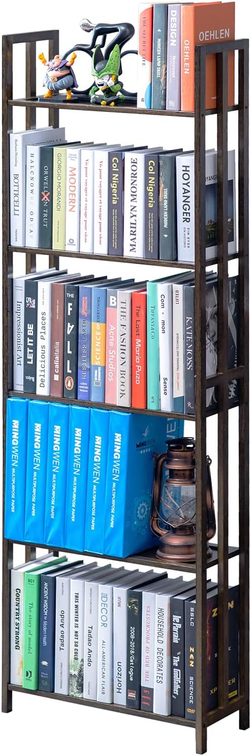 COPREE 5 Tier Bookshelf, Bamboo Space-Saving Tall Book Shelves,Walnut-Colored Freestanding Narrow Book Rack Organizer Shelving Unit Storage for Small Space, Living Room, Bedroom and Office