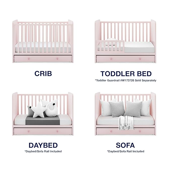 GAP babyGap Graham 4-in-1 Convertible Crib with Storage Drawer - Greenguard Gold Certified, Blush Pink/Dark Pink