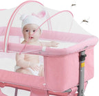 3 in 1 Travel Baby Crib,Baby Bed with Breathable Net,Adjustable Portable Bed for Infant/Baby with Detachable Mosquito net and Mattress,Pink