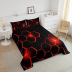 Honeycomb Kids Comforter Set Modern Geometry Hexagon Bedding Set for Boys Children Teens Bedroom Decor Geometrical Comforter Beehive Geometric Black Red Duvet Set Twin Size with 1 Pillow Case