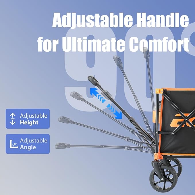 EchoSmile Collapsible Folding Wagon Cart 360lbs, Heavy Duty Garden Utility Cart with All Terrain Wheels, Large Capacity Outdoor Wagon for Camping, Beach, Shopping, Picnic (Black Orange)