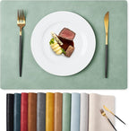 MOSAYT Vinyl Placemats Set of 6-12 X 17 Inch - Faux Leather 100% Waterproof Oil-Proof Wipeable PU Place Mats, Heat Resistant Reversible Table Mats for Kitchen, Dining, Outdoor, Green
