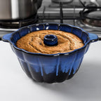 Emeril Lagasse Fluted Cake Pan Stoneware 9.5 in – Pound Cake Baking Pan, Perfect for Baking Delicious Cakes! (Dark Blue)