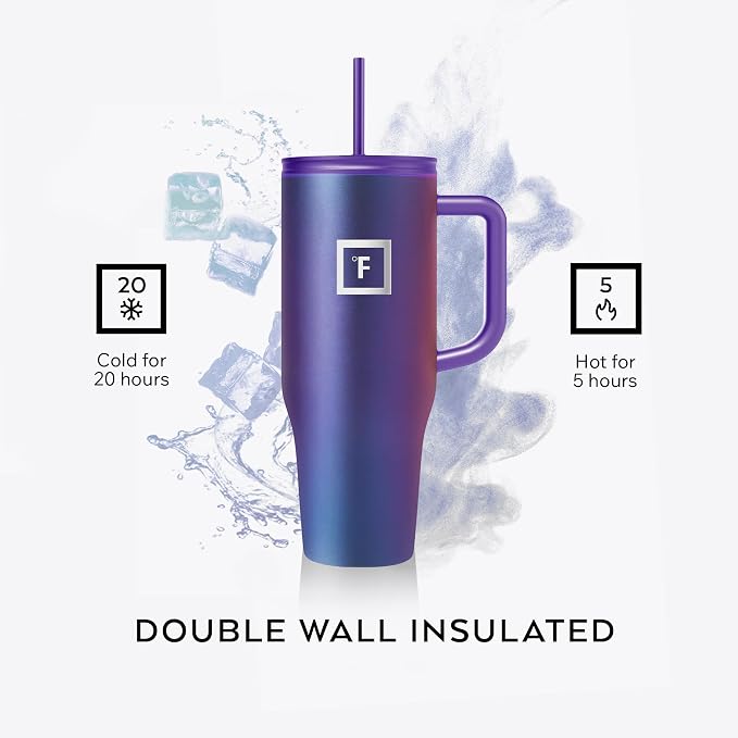 IRON °FLASK 40 oz Co-Pilot Insulated Travel Mug | Insulated Travel Mug with Straw & Flip Cap Lids - Cup Holder Fit, Leakproof, BPA Free (Cobalt Blue)