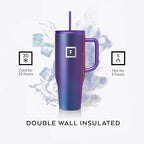 IRON °FLASK 40 oz Co-Pilot Insulated Travel Mug | Insulated Travel Mug with Straw & Flip Cap Lids - Cup Holder Fit, Leakproof, BPA Free (Cobalt Blue)