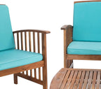 SAFAVIEH Outdoor Collection Rocklin Natural/ Aqua Cushion 4-Piece Conversation Patio Set