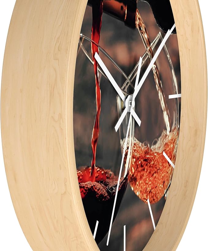 Mozingo ~ Wine Clock for Kitchen Bar Wall It's Wine O'clock Silent Time Gift Home Decor Made In USA, 10" (Hour Marks - Lines, Clock Frame Color - Natural Wood, Wine Theme #01)