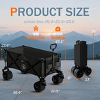Collapsible Wagon Cart with Silent All-Terrain Wheels, Foldable Heavy Duty Beach Wagon with 330LB,Folding Cart with Cup Holders and Brakes for Camping, Garden,Shopping,Sports Black