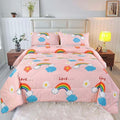 3PCS Rainbow Comforter Set Twin, Cute Pink Twin Size Flower Cloud and Rainbow Comforter Aesthetics, Super Soft and Comfort Microfiber, Kawaii Girls’ Bedroom Decor for Kids, Teens, Children, Women