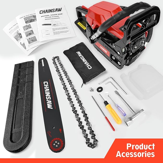 62CC Gas Chainsaw, 20 Inch Power Chain Saw, 2-Cycle Handed Petrol Chainsaws Gasoline Chainsaws Garden Tool for Cutting Trees, Wood, Outdoor Home Garden and Farm Use