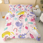 Kawaii Cats Comforter Queen Size,Pink Cats Kids Comforter Set,3Pcs Bedding Set Printed Comforter with 2 Pillowcases,Down Alternative,Soft and Lightweight,for All Seasons