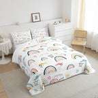 Erosebridal Rainbow Bedding Set for Kids Girls, Pink Love Heart Comforter Set Full Size Cartoon Cloud Geometric Stripes Bedding Comforter for Boys Children Women Watercolor Art Girly Duvet Sets