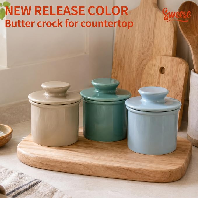 Sweese Counter with Water Line for Fresh Spreadable Butter - French Butter Keeper with Lid - Housewarming Gift For The One Who Has It All - Latte Brown