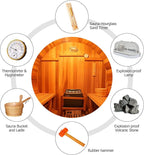 Outdoor Sauna, 6 Person Wood Steam Barrel Sauna Room with 6kw Toule Electric Heater with Stone, Canadian Helmock Wood, Accessories and Asphalt Shingle Roof (Helmock)