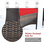 Goplus 4-Piece Rattan Patio Set, Outdoor/Indoor Wicker Conversation Set for Pool, Backyard, Lawn, Wicker Chairs and Sofa with Soft Cushion, Rattan Furniture with Tempered Glass Coffee Table