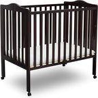 Delta Children Folding Portable Mini Baby Crib with 1.5-inch Mattress, Dark Chocolate