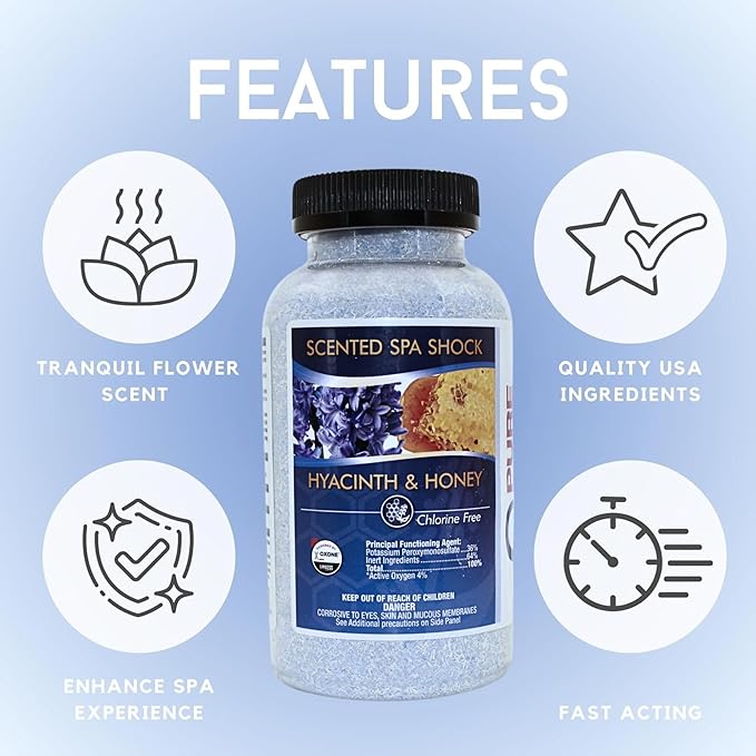 Hyacinth Honey Aromatherapy Spa Shock for Hot Tubs & Spas | Non-Chlorine Oxidizing Hot Tub Shock Treatment | Compatible with Bromine Tablets & Chlorine | Neutralizes Odors & Clarifies Water (2 lbs)