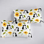 Kawaii Cat Comforter Queen Size,Sunflower Cat Comforter Set for Kids Teens Girls Boys,3Pcs Bedding Set Printed Comforter with 2 Pillowcases,Down Alternative,Soft and Lightweight，Queen Size