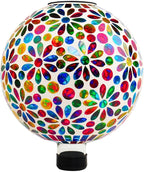 VOREEN 10" Mosaic Glass Gazing Ball with Solar Light, Outdoor Solar Gazing Globe, Handmade IP44 Waterproof Garden Decor Sphere for Patio Yard, Ideal Gift for Mom Wife Friend, Colorful Daisy Design
