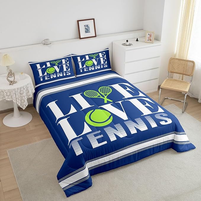 Kids Tennis Comforter Set Full Size Tennis Ball Bedding Set for Boys Girls Teens Bedroom Decor Ball Gaming Comforter Women Men Gift for Tennis Lover Duvet Set with 2 Pillow Case