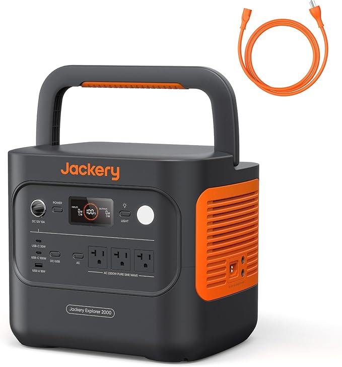 Jackery Explorer 2000 v2 Portable Power Station with AC Charging Cable, 2040Wh LFP Home Backup Battery, 2200W AC Output, Solar Generator for Emergencies, Power Outages, Camping(Solar Panel Optional)