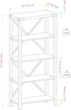 Walker Edison Andersen Urban Industrial Metal X Back 4 tier Bookshelf, 64 Inch, Grey Wash