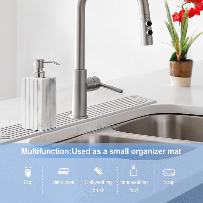 Stone Faucet Mat for Kitchen Sink, Super Water Absorbing,Gray, 15.6"x3.9" | Diatomite, Fast-Drying, Eco-Friendly, Faucet Splash Guard For Bathroom or Kitchen Counter