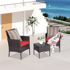 Patio Furniture Set 3 Pieces All-Weather Rattan Outdoor Furniture Patio Chairs with Tempered Glass Table for Porch Bistro Balcony Bistro Set(Brown/Red)