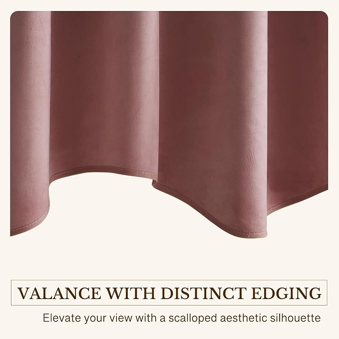 Wild Rose Velvet Valance Home Decor 52x18 Inch 1 Panel | Wavy Pink Window Treatment for Kitchen Windows, Soft Decorative Short Drape for Girls Room, Bathroom, Spring Decor