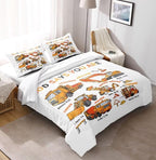Kids Construction Vehicles Truck Comforter for Boys Full,Cartoon Car Excavator Tractor Bedding Set,Construction Christian Spirational Quotes Comforter with 2 Pillowcases White