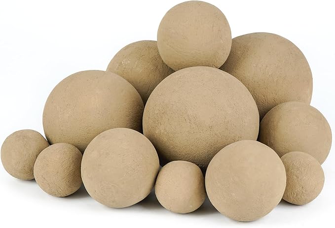 Skyflame 12PCS Ceramic Balls, Mixed of 4 Sizes Fire Pit Balls Set for Indoor and Outdoor Fire Tables or Fireplaces Accessory,Beige