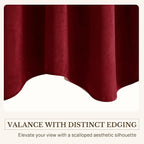Red Christmas Velvet Window Valance 52x18 Inch 4-Panel Set | Soft Wavy Kitchen Curtains for Windows, Luxury Fabric Aesthetic Window Treatment for Bay Window, Living Room