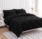 LANE LINEN Queen Comforter Set, 7 Piece Queen Bed Set, Soft Bedding Queen Size, Pintuck Queen Bed in a Bag Set, Black Comforter Queen, Queen Bed Comforter Set with Sheets, Pillowcases & Shams - Black