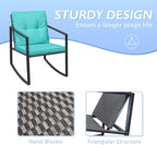 Greesum 3 Pieces Rocking Wicker Bistro Set, Patio Outdoor Furniture Conversation Sets with Porch Chairs and Glass Coffee Table, Blue