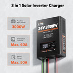 LiTime 24V 3000W All-in-One Solar Inverter Charger | 60A MPPT Solar Controller | Pure Sine Wave Output | Uninterrupted Power Supply | RS485 Communication | Home Energy Storage, Off-Grid Solar System