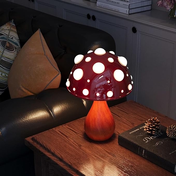 Table Lamp Push-Button Control 3 Colors Dimmable Mushroom Light LED Bedside Lamp Bedroom Decoration for Gifts(Wood), AK3L121