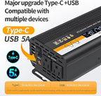 500W Pure Sine Wave Inverter (1000W Peak), 12V/24V Auto-Detect, 50Hz/60Hz Switchable, LCD Display, Type-C Fast Charging, Silent Design, Overload & Overheat Protection for RV, Home (Black-500W)