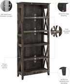 Bush Furniture Key West Tall 5 Shelf Bookcase in Dark Gray Hickory