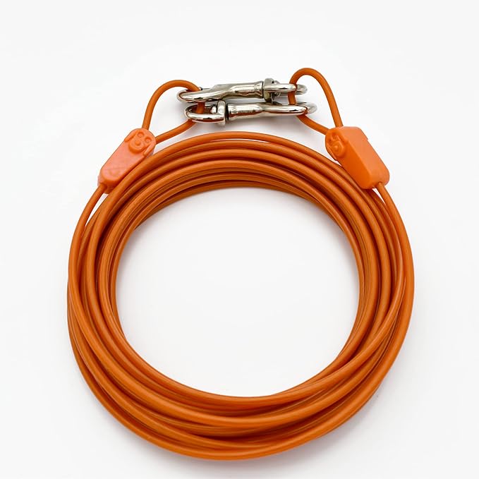 30FT Tie-Out Cables for Dogs - Strong, Safe, and Durable Dog Tie-Outs for Small Dogs up to 90 Pounds - Weather and Wear Resistant Galvanized Aircraft Cable for Outside Use