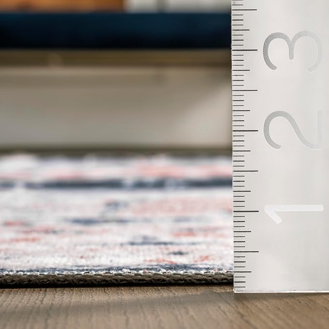 nuLOOM Evette Traditional Medallion Machine Washable Ultra Thin Area Rug, 5' x 8', Navy
