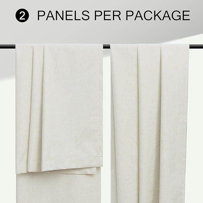 Cream Blackout Curtains 94 Inches Long 2 Panel Set Patio Drapes for Insulated Sliding Glass Doors Cute Curtain for Nursery Bedroom Aesthetic Back Tab Rod Pocket Thick Linen Cotton Cottage 52x94 Length