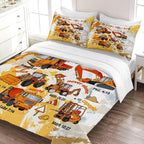 Kids Construction Vehicles Truck Comforter for Boys Queen,Cartoon Car Excavator Tractor Bedding Set,Construction Christian Spirational Quotes Comforter with 2 Pillowcases Yellow