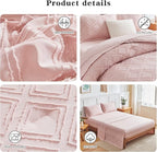 7 Pieces Tufted Bed in a Bag Queen Comforter Set with Sheets Blush, Soft and Embroidery Shabby Chic Boho Bohemian, Luxury Solid Color with Diamond Pattern, Jacquard Tufts Bedding Set for All Season